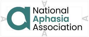 Primary NAA Logo, small "a" logo with National Aphasia Association on the right, the capital A demonstrating spacing